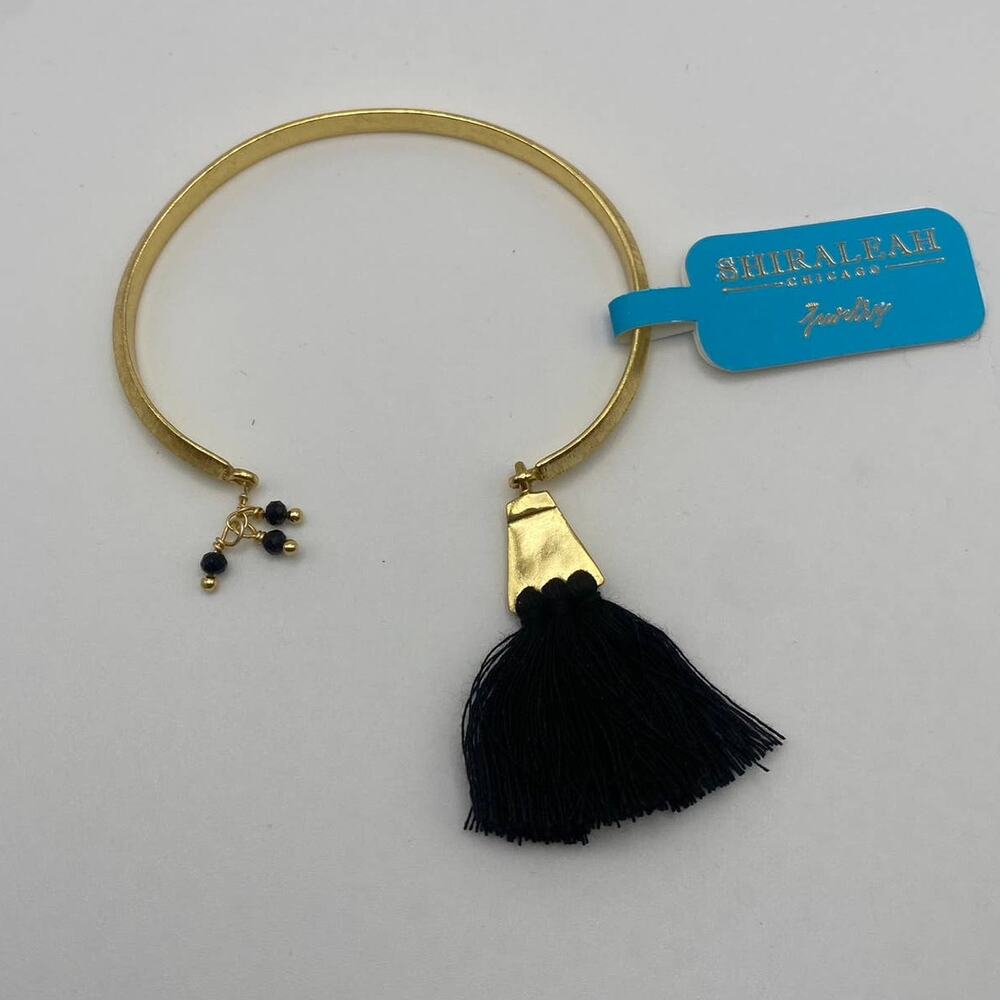 SHIRALEAH Saints Bangle Cuff Bracelet Black Tassel